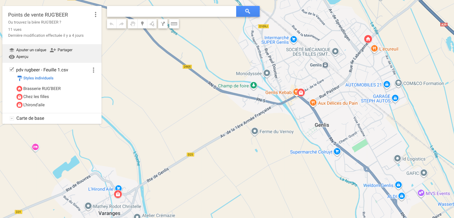 carte des lieux de vente de la rug'beer